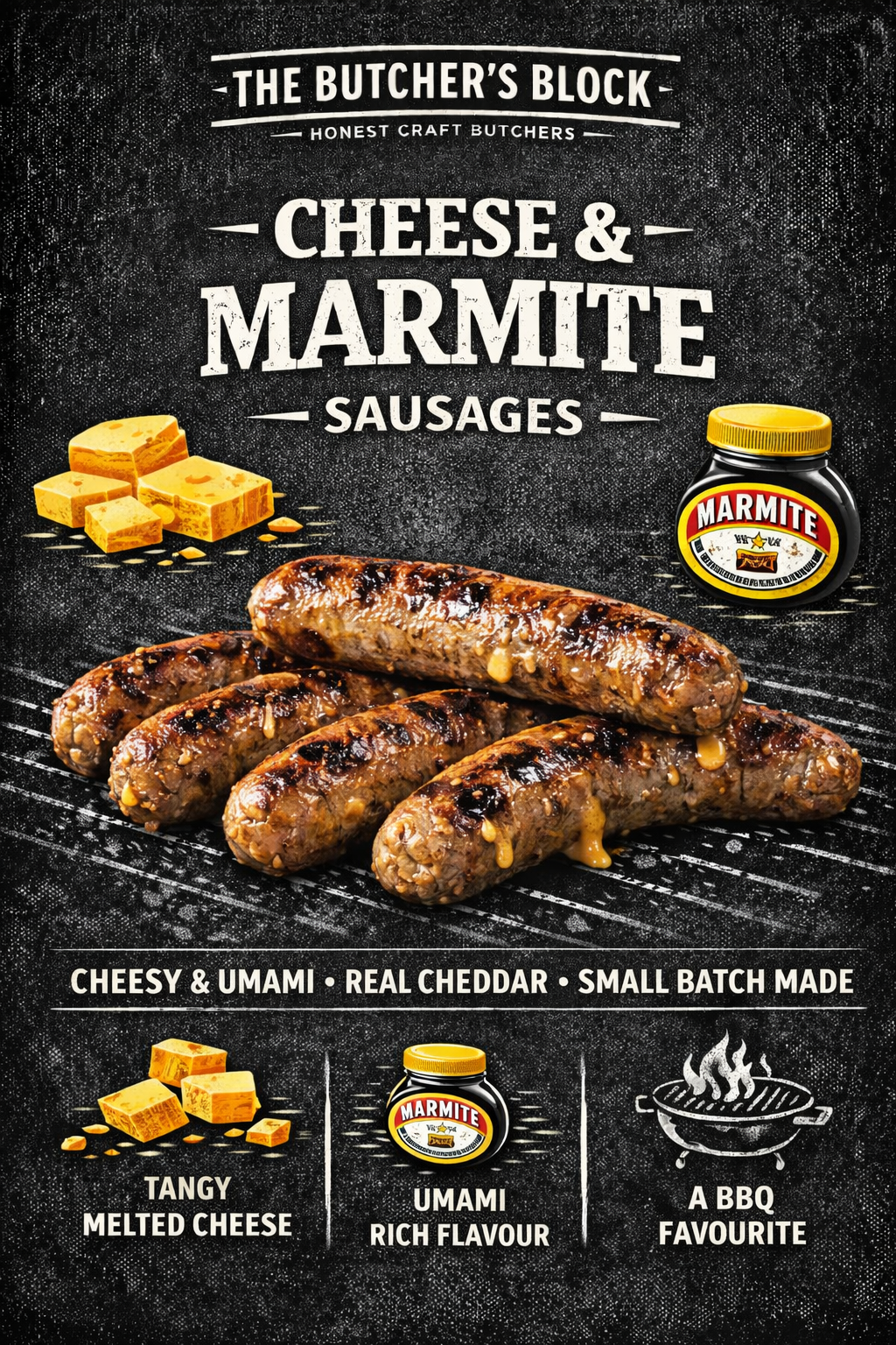 Pork, Cheese & Marmite Sausage - Net Weight 700g