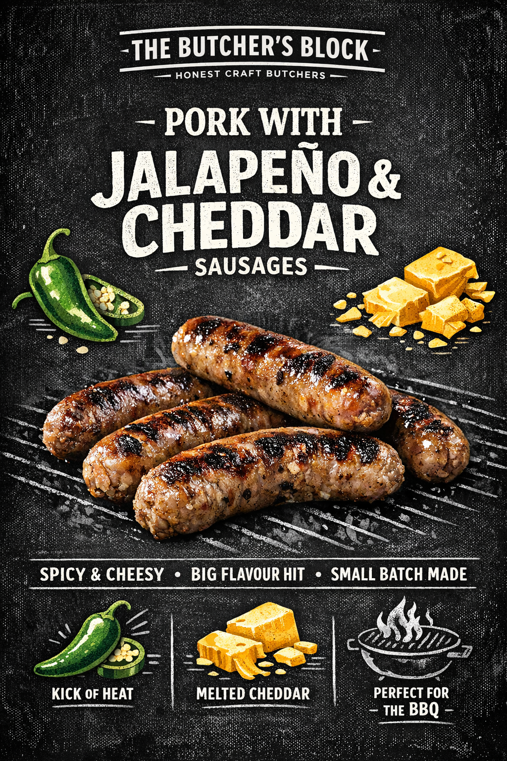 Pork, Jalapeno & Cheddar Sausage - Net Weight 700g