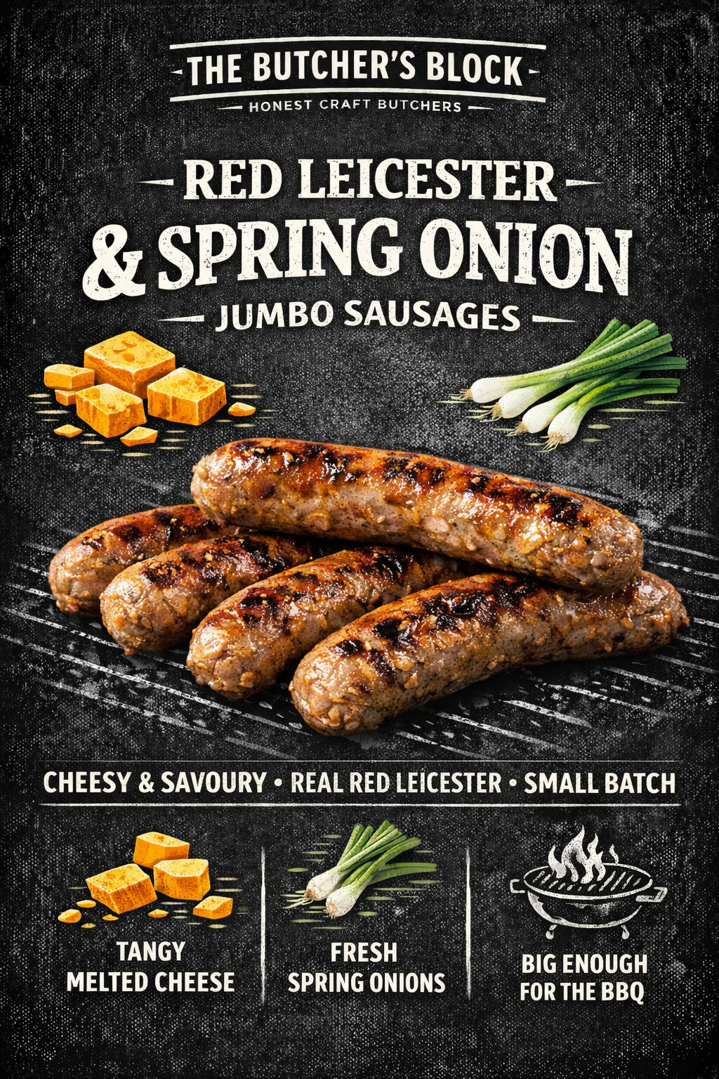 Red Leicester & Spring Onion Sausage - Net Weight 700g