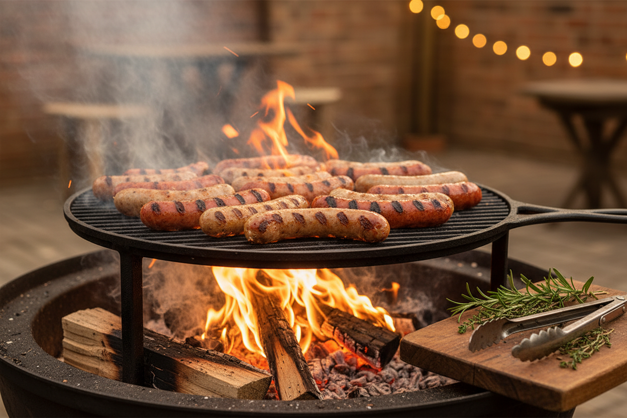 Sausages cooking over fire